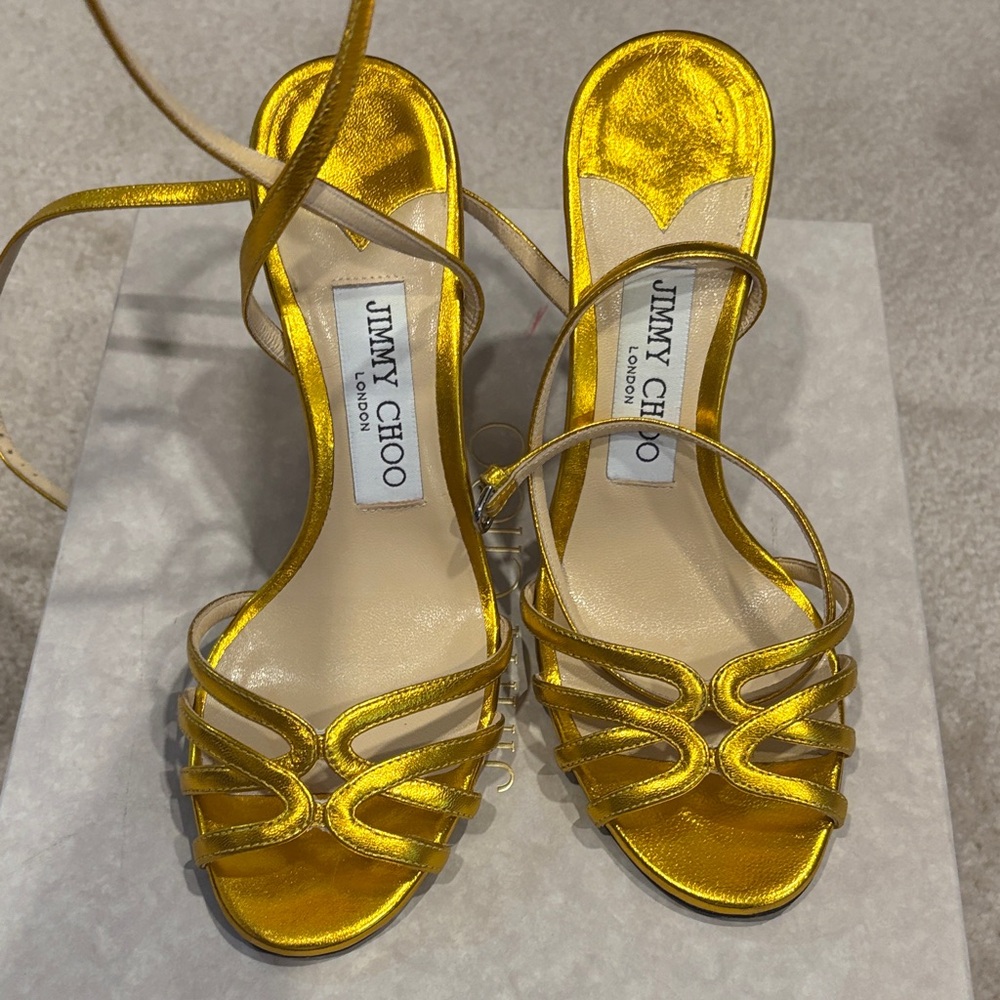 Jimmy Choo Metallic Gold Strappy Heel Sandals